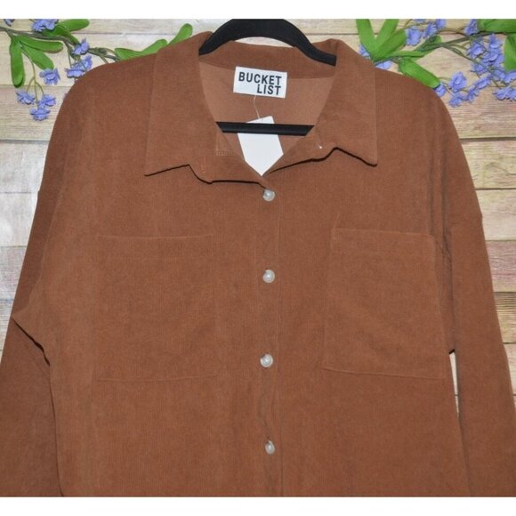 NWT Bucket List Brown Corduroy Shorts Romper Ladies Size L Button Front Casual - Picture 2 of 8